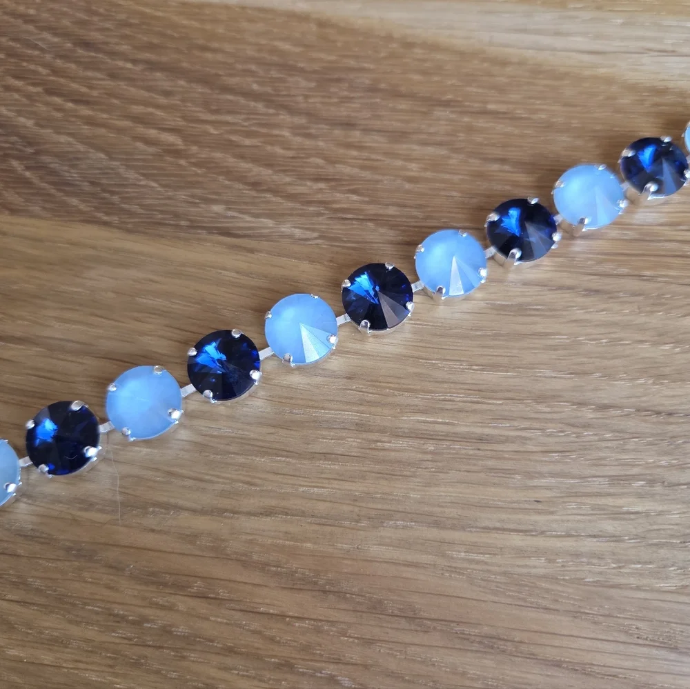 Silver Setting Bracelet, Blue Rivoli Crystals, Hand Crafted